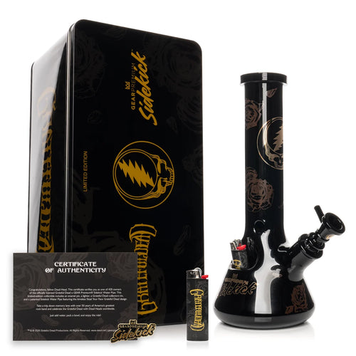 12" 7mm Thick Black & Gold Steal Your Face Sidekick Water Pipe (Limited Edition of 420)
