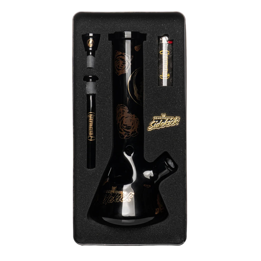 12" 7mm Thick Black & Gold Steal Your Face Sidekick Water Pipe (Limited Edition of 420)
